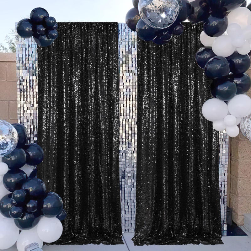 SoarDream Black Backdrop Curtains for Parties 2 Pcs 2ftx8ft Sequin Party Backdrop Seamless Photography Background Christmas Party Decoration Halloween Decoration - Image 5